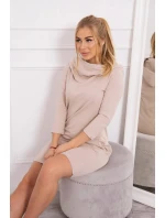 Šaty s kapucňou a vreckami béžovej