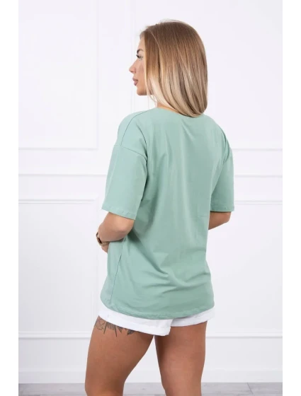 model 18746368 tmavě mátová halenka s potiskem - K-Fashion model 18746368 tmavě mátová halenka s potiskem - K-Fashion