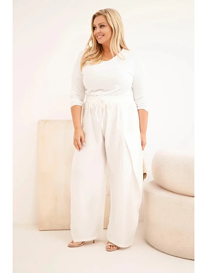 Dámské bavlněné kalhoty Plus Size s gumou v pase ecru