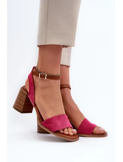 Sandały Damskie Na Słupku Z Eko Zamszu Fuksja Ronvia
