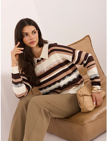 Sweter PM SW model 22400709 biało brązowy - FPrice Sweter PM SW model 22400709 biało brązowy - FPrice