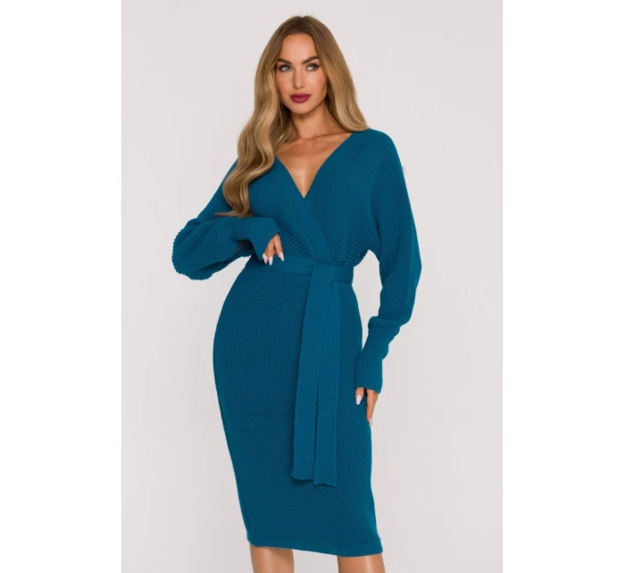 Svetrové šaty s výstřihem do V  modré model 21484552 - Moe