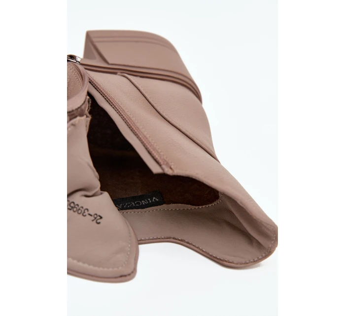 Dámske čižmy Vinceza - béžové, kožené, s blokovým podpätkom Dámske čižmy Vinceza - béžové, kožené, s blokovým podpätkom