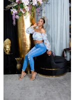 Dámsky sexy volánový top Carmen T80149 Ružová s kvetinovým vzorom - Style fashion