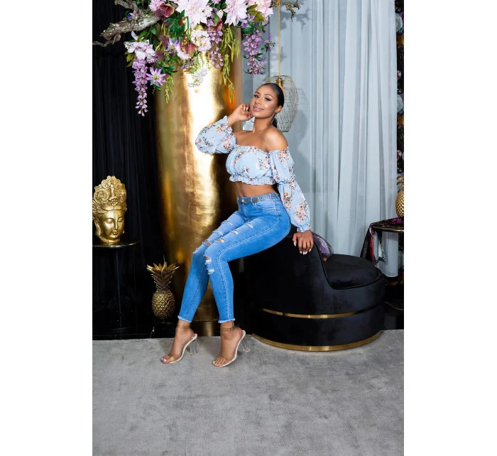 Dámsky sexy volánový top Carmen T80149 Ružová s kvetinovým vzorom - Style fashion