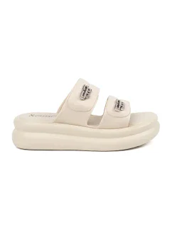 Jedinečné dámske papuče na platforme Jasnobeżowy