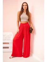 Dámske široké viskózové nohavice s elastickým pásom červené Dámske široké viskózové nohavice s elastickým pásom červené