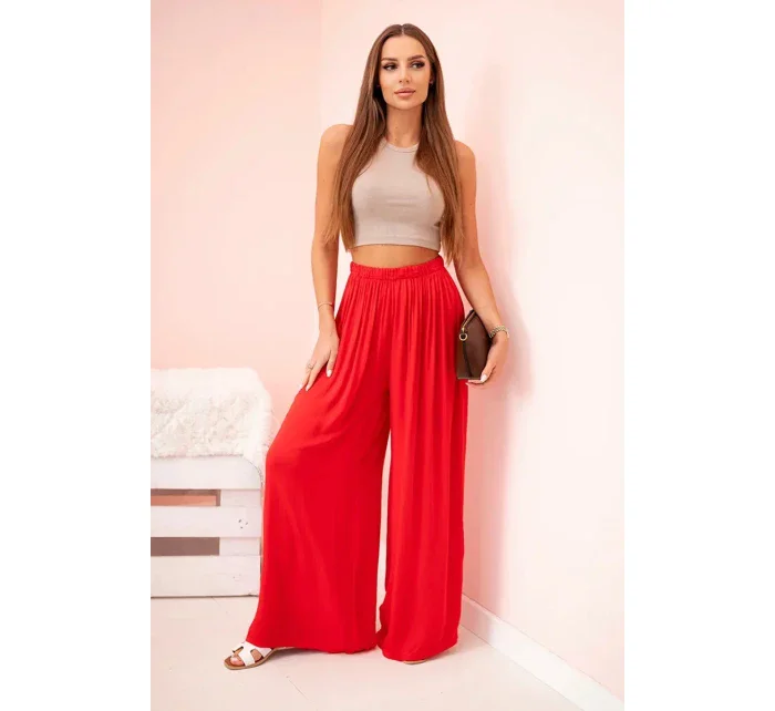 Dámske široké viskózové nohavice s elastickým pásom červené Dámske široké viskózové nohavice s elastickým pásom červené
