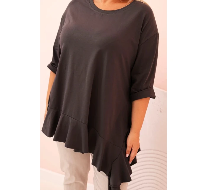 Dámská blůza Plus Size s model 21259114 kapsou a ohrnutým rukávem kiwi - K-Fashion