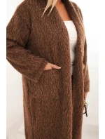 Dámsky kabát Plus Size z viskózy bez zapínania s vreckami hnedý