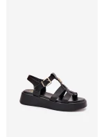 Sandały Damskie Na Platformie Ze Złotym Detalem Czarne Fevire