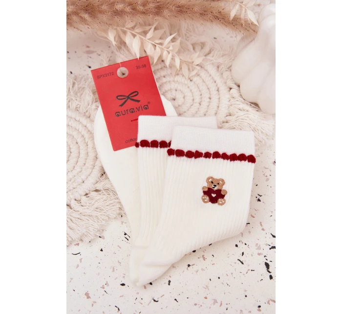Dámské Vánoční Ponožky S Medvídkem Bílé