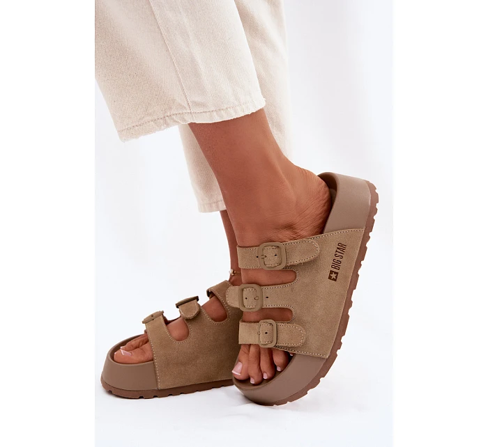 Dámské pantofle na masivní platformě s řemínky Big Star Béžové