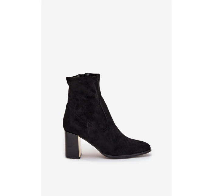 Dámske čižmy Amelisse - čierne, na podpätku, zateplené so zlatými detailmi