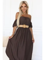 Boho maxi šaty 614-1 Chocolate - Numoco Boho maxi šaty 614-1 Chocolate - Numoco