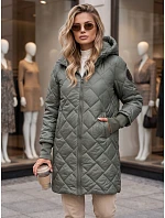 Dlhá dámska prešívaná prechodná bunda, zelená, FashionStreet TY5863 Dlhá dámska prešívaná prechodná bunda, zelená, FashionStreet TY5863