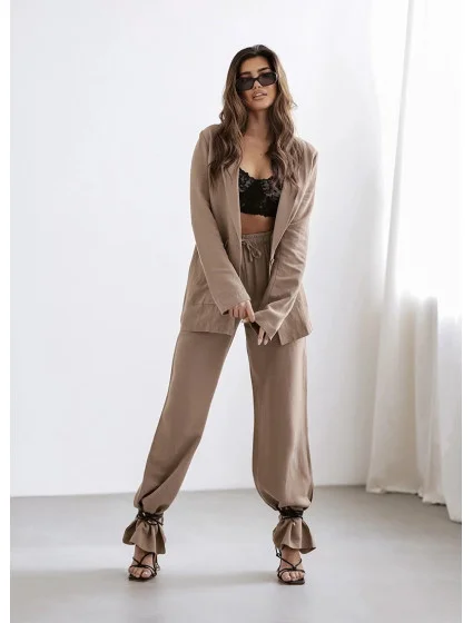 Dámsky oblek cappuccino s ľanom (VE48) Dámsky oblek cappuccino s ľanom (VE48)
