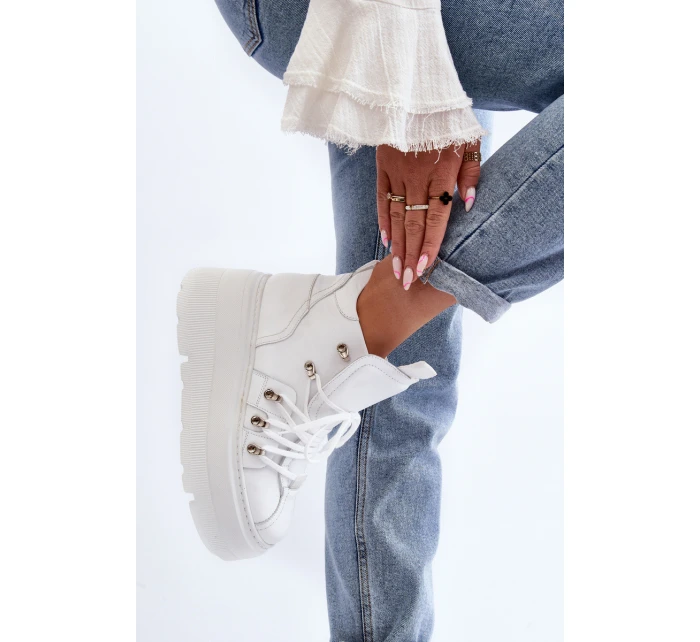 Zazoo 3416 Skórzane Damskie Buty Sportowe Białe