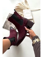 Kožené semišové dámské boty na podpatku vyhřívané model 21712879 bordó - Artiker