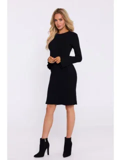 M821 Široké úpletové šaty so širokými rukávmi - čierne