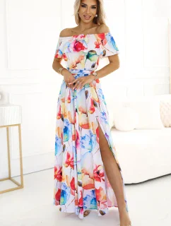 Dlouhé letní šaty s páskem s květinovým vzorem model 20954794 - numoco