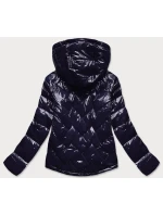 Tmavo modrá prešívaná dámska bunda s kapucňou (R9562) Tmavo modrá prešívaná dámska bunda s kapucňou (R9562)