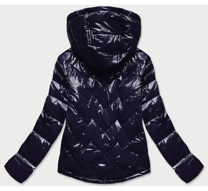 Tmavo modrá prešívaná dámska bunda s kapucňou (R9562)