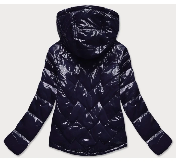 Tmavo modrá prešívaná dámska bunda s kapucňou (R9562) Tmavo modrá prešívaná dámska bunda s kapucňou (R9562)