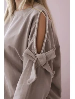 Sada mikiny s mašlí na rukávech a model 20180985 tmavě béžová - K-Fashion Sada mikiny s mašlí na rukávech a model 20180985 tmavě béžová - K-Fashion