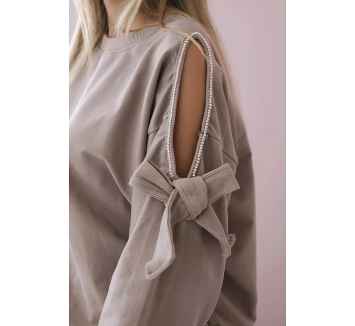 Sada mikiny s mašlí na rukávech a model 20180985 tmavě béžová - K-Fashion Sada mikiny s mašlí na rukávech a model 20180985 tmavě béžová - K-Fashion