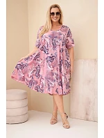 Dámske plus veľkosť viskózové šaty s krátkymi rukávmi a vzorom Paisley Pink