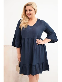 Dámske šaty nadrozmernej veľkosti z viskózy s čipkovaným lemom tmavomodré