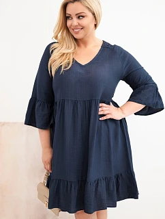 Dámske šaty nadrozmernej veľkosti z viskózy s čipkovaným lemom tmavomodré