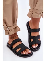 Materiałowe Damskie Klapki Na Rzep Czarne Jose