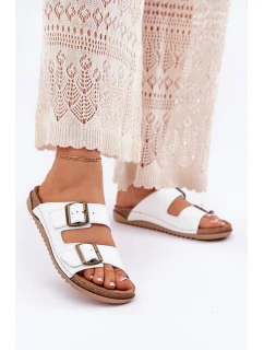 Skórzane Klapki Damskie Z Klarami Inblu AA0002KU Białe