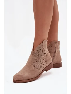 Botki Damskie Na Płaskim Obcasie S.Barski HY52-532 Beżowe