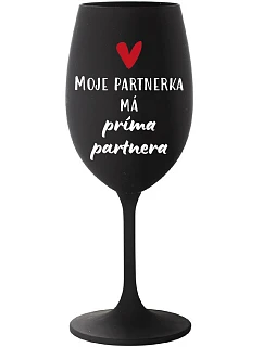 Môj partner má priateľského partnera - čierny pohár na víno 350 ml