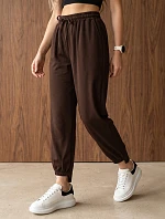Dámske joggerové nohavice s gumou v páse, čokoládová farba, FashionStreet UY3155