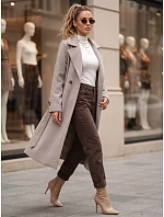 Dlhý dámsky dvojradový kabát s opaskom, hnedý, FashionStreet NY0807 Dlhý dámsky dvojradový kabát s opaskom, hnedý, FashionStreet NY0807