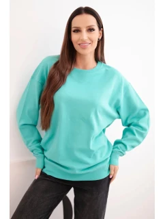 Dámska základná bavlnená mikina s elastickým lemom a okrúhlym výstrihom mätová