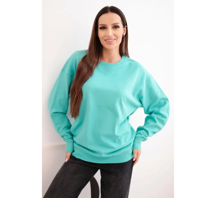 Dámska základná bavlnená mikina s elastickým lemom a okrúhlym výstrihom mätová
