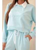 Dámska súprava mikiny s maslovým golierom a rovných nohavíc mätová