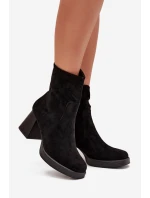 Dámské Botky Na Podpatku Z Eko Semiše Se Zipem Černé model 21705632 - Boto Dámské Botky Na Podpatku Z Eko Semiše Se Zipem Černé model 21705632 - Boto