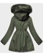 Dámska teplá zimná obojstranná bunda khaki-black (w610)