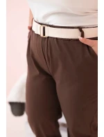 Dámske Plus veľkosť bavlnené nohavice s opaskom Brown Dámske Plus veľkosť bavlnené nohavice s opaskom Brown