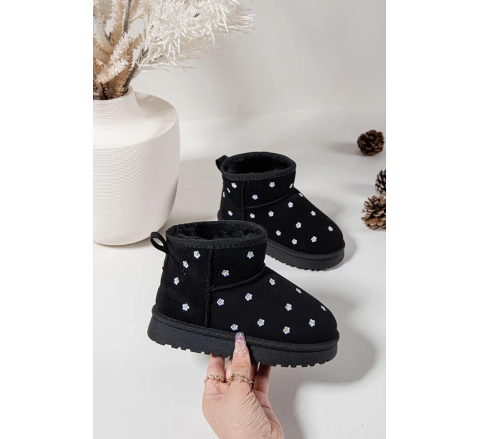 Dětské sněhule s květinami černé Gracina