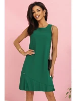 308-4 KARINE elegantné trapézové šaty s asymetrickými pásmi - ZELENÉ