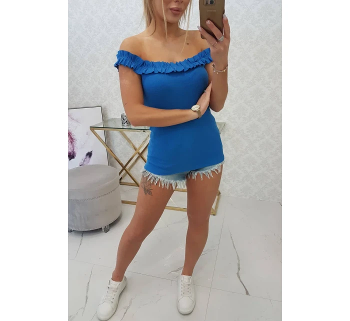 Nevädze modrá volániková blúza s pruhmi Nevädze modrá volániková blúza s pruhmi