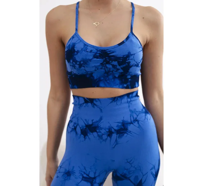 Fitness set top s model 20129789 ramínky + push up legíny chrpově modrá - K-Fashion