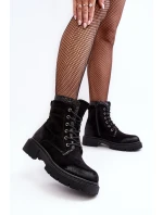 Zdobione Botki Workery Damskie Na Suwak Czarne Santelia Zdobione Botki Workery Damskie Na Suwak Czarne Santelia